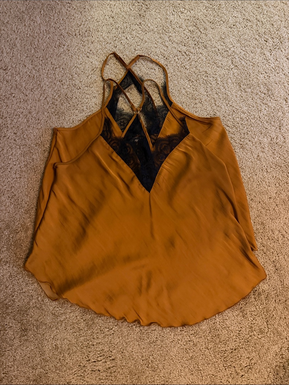 Free People (2) Mustard Lace-Accented Strappy Cami